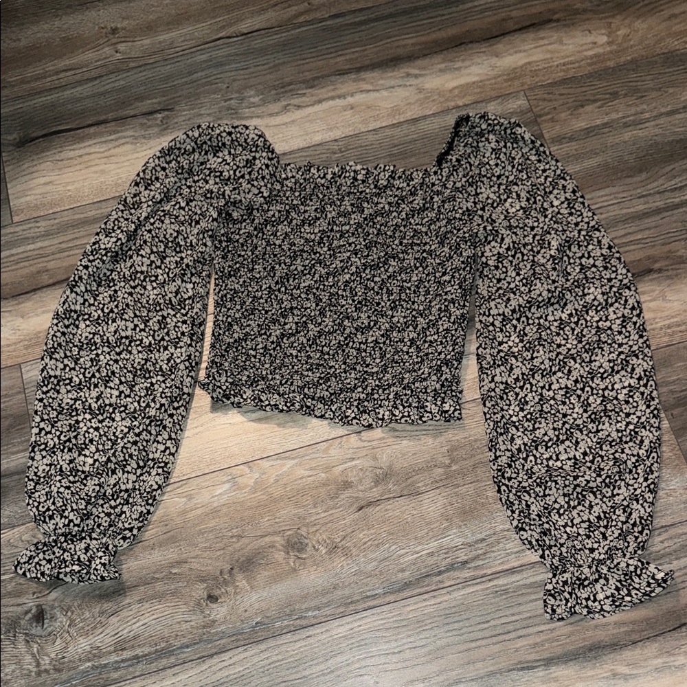 Elegant Black and Cream Floral Blouse